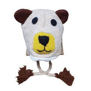 Wool Hat Bear Design One Size Light Brown